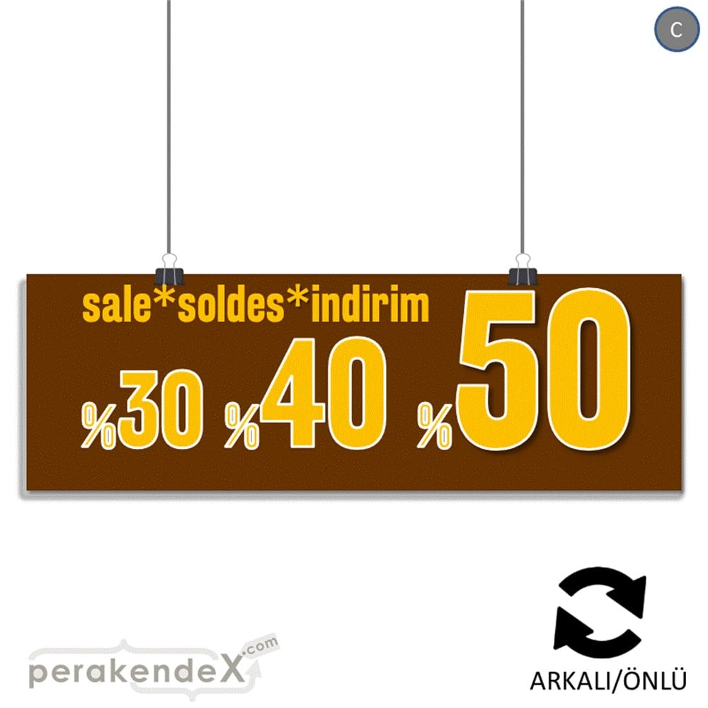 yüzde(50-40-30) indirim sale SERT PLASTİK BANNER  -dikdörtgen,çift yön baskı