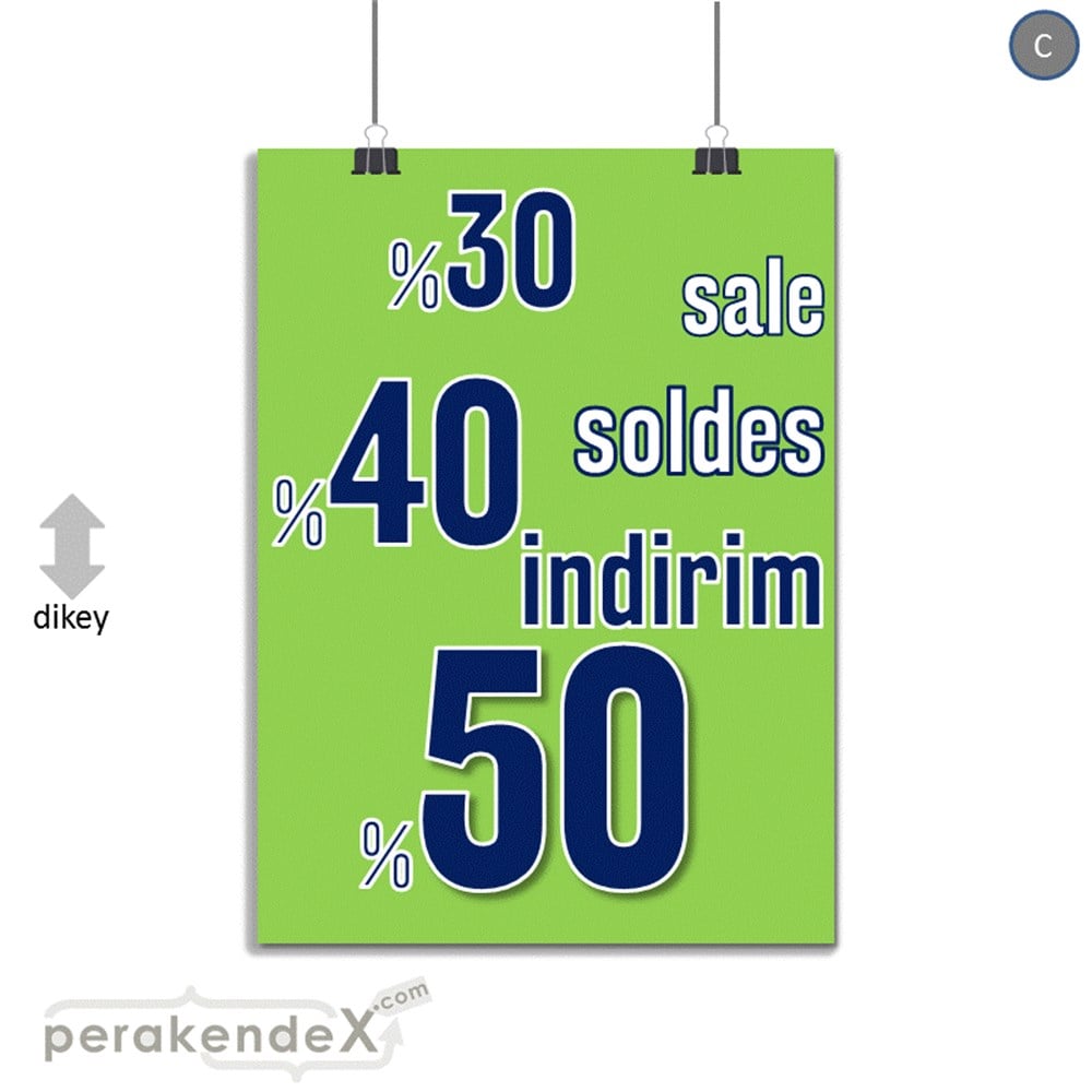 yüzde(50-40-30) indirim sale SERT PLASTİK POSTER -dikdörtgen,tek yön baskı