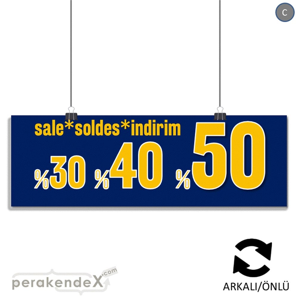 yüzde(50-40-30) indirim sale SERT PLASTİK BANNER  -dikdörtgen,çift yön baskı