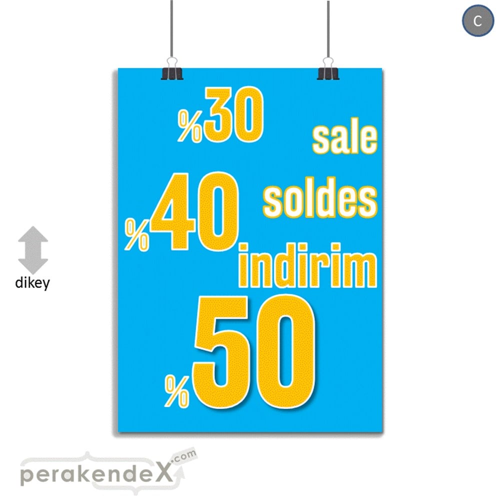 yüzde(50-40-30) indirim sale SERT PLASTİK POSTER -dikdörtgen,tek yön baskı