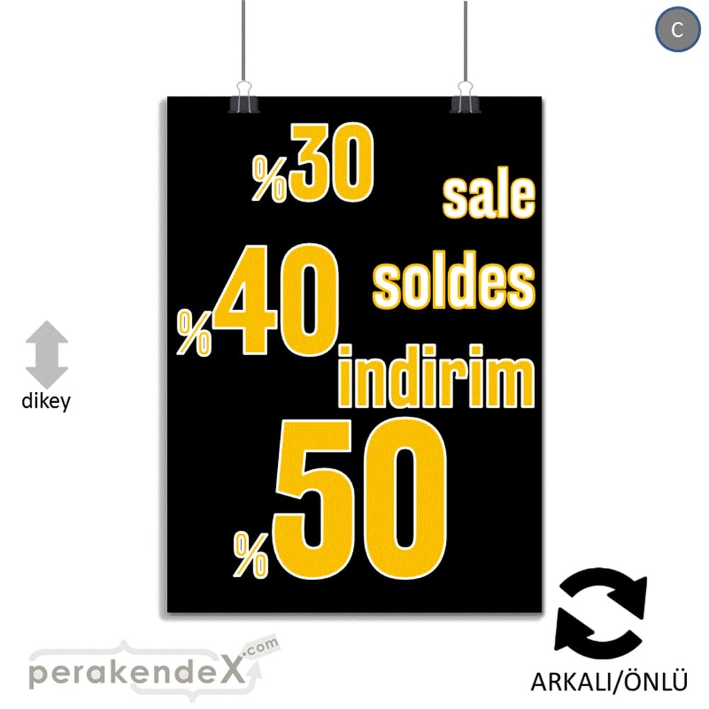 yüzde(50-40-30) indirim sale SERT PLASTİK POSTER -dikdörtgen,çift yön baskı