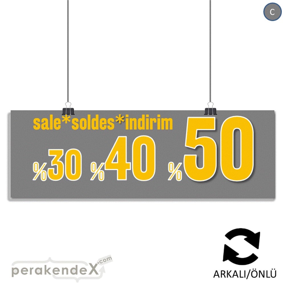 yüzde(50-40-30) indirim sale SERT PLASTİK BANNER  -dikdörtgen,çift yön baskı