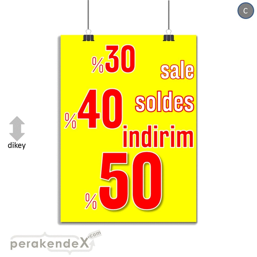 yüzde(50-40-30) indirim sale SERT PLASTİK POSTER -dikdörtgen,tek yön baskı