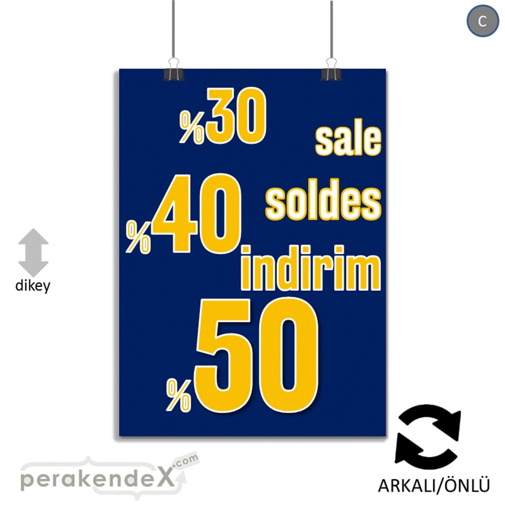 yüzde(50-40-30) indirim sale SERT PLASTİK POSTER -dikdörtgen,çift yön baskı