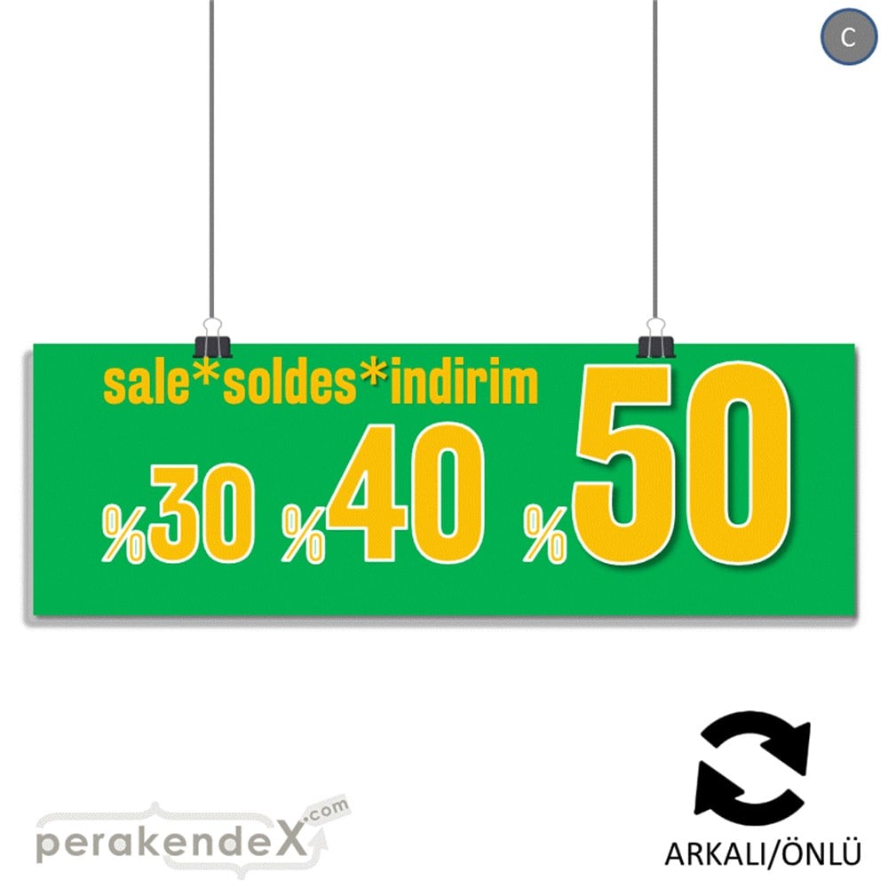 yüzde(50-40-30) indirim sale SERT PLASTİK BANNER  -dikdörtgen,çift yön baskı