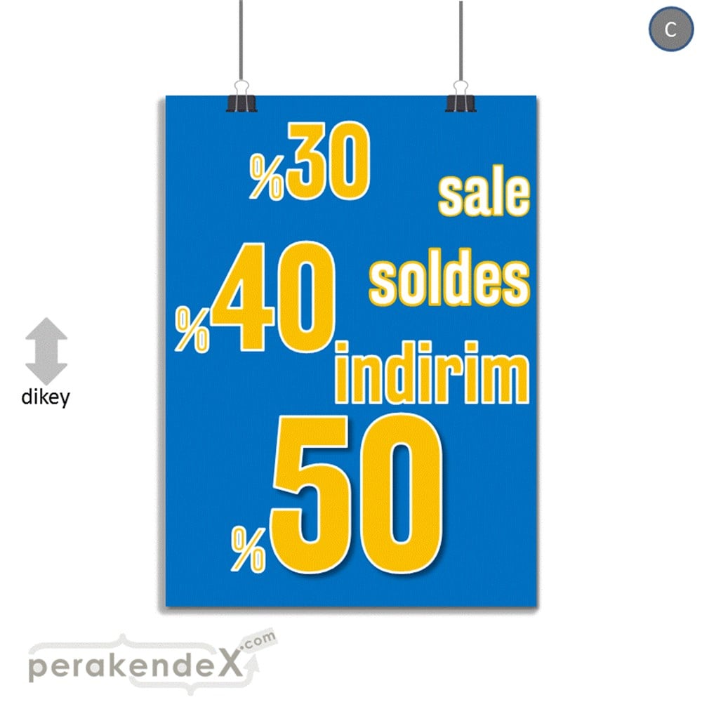 yüzde(50-40-30) indirim sale SERT PLASTİK POSTER -dikdörtgen,tek yön baskı