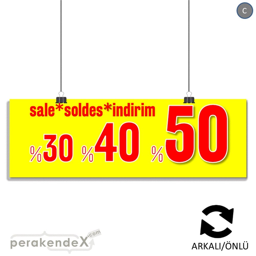 yüzde(50-40-30) indirim sale SERT PLASTİK BANNER  -dikdörtgen,çift yön baskı
