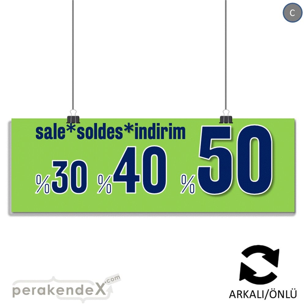 yüzde(50-40-30) indirim sale SERT PLASTİK BANNER  -dikdörtgen,çift yön baskı