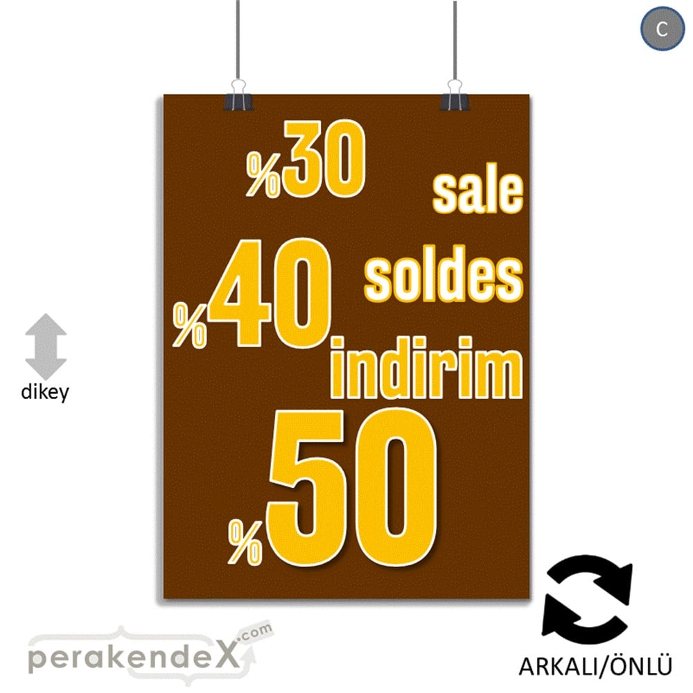 yüzde(50-40-30) indirim sale SERT PLASTİK POSTER -dikdörtgen,çift yön baskı