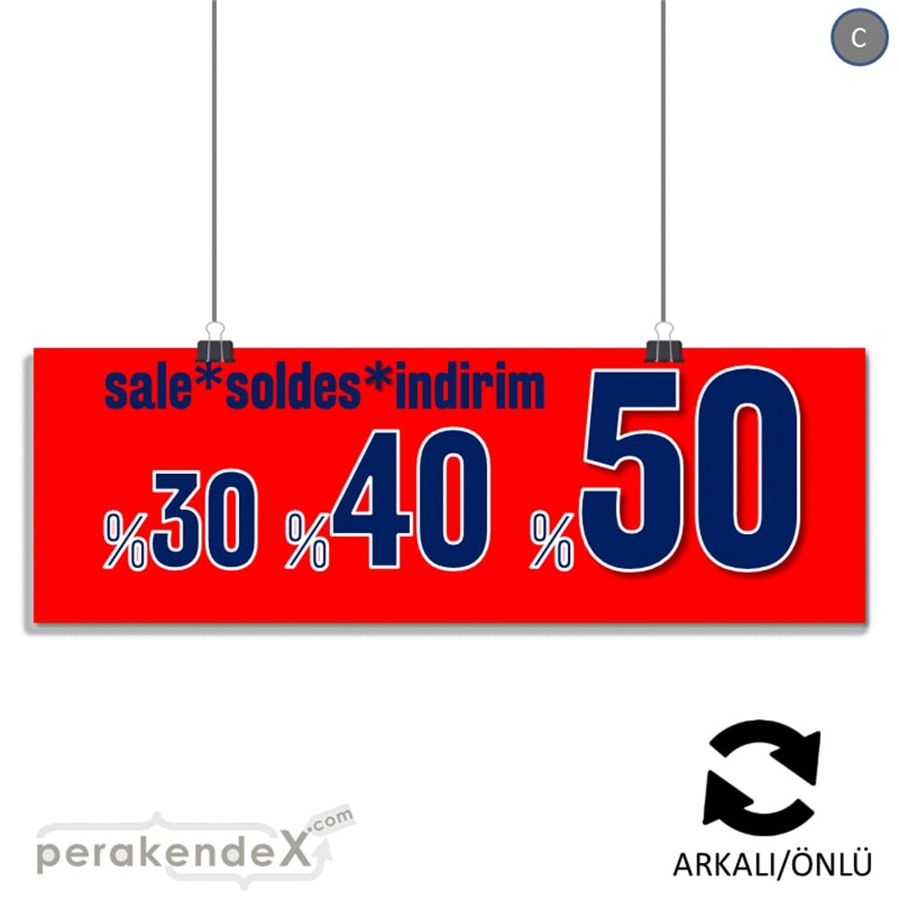 yüzde(50-40-30) indirim sale SERT PLASTİK BANNER  -dikdörtgen,çift yön baskı