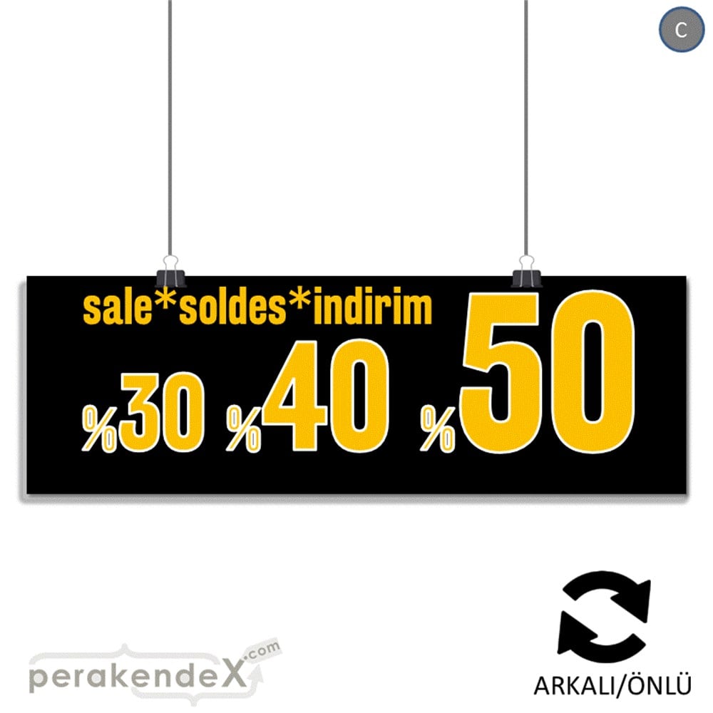 yüzde(50-40-30) indirim sale SERT PLASTİK BANNER  -dikdörtgen,çift yön baskı