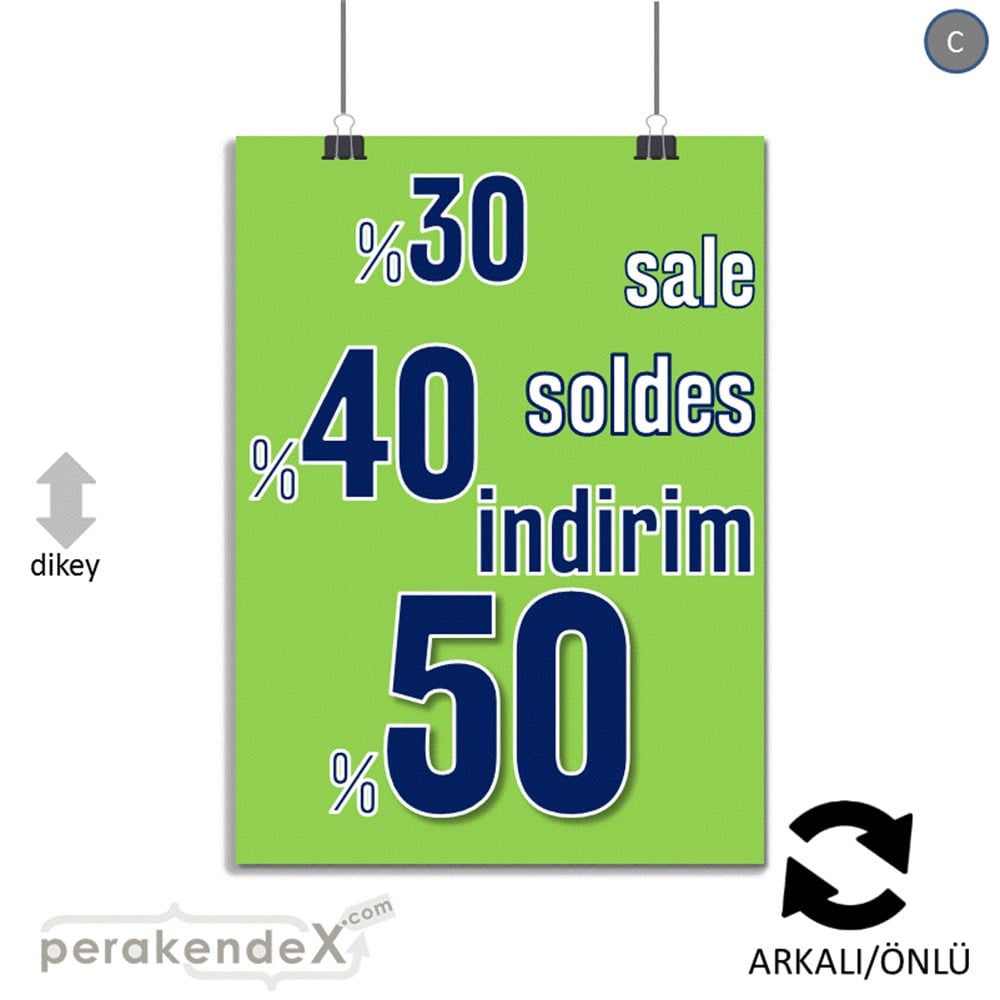 yüzde(50-40-30) indirim sale SERT PLASTİK POSTER -dikdörtgen,çift yön baskı