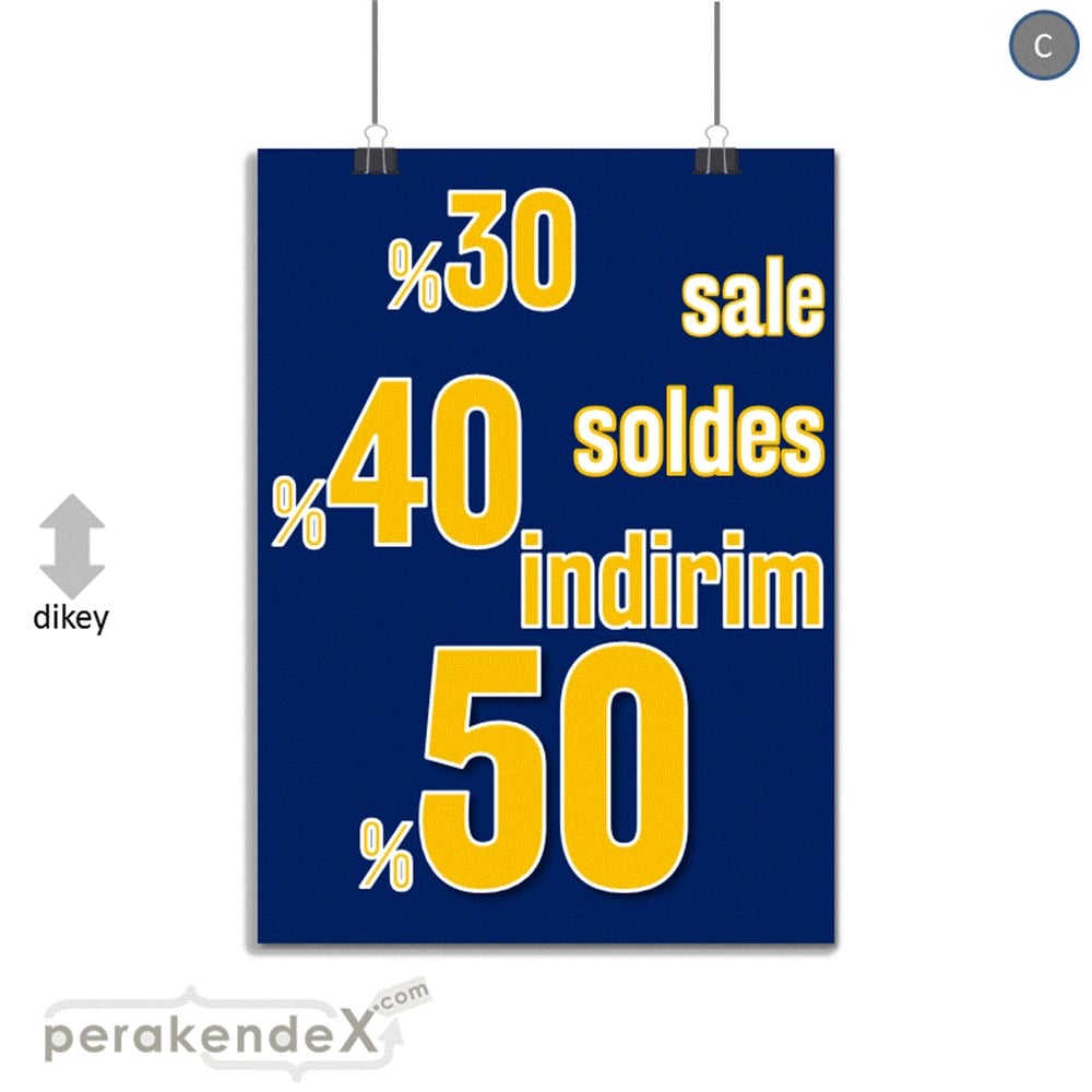 yüzde(50-40-30) indirim sale SERT PLASTİK POSTER -dikdörtgen,tek yön baskı