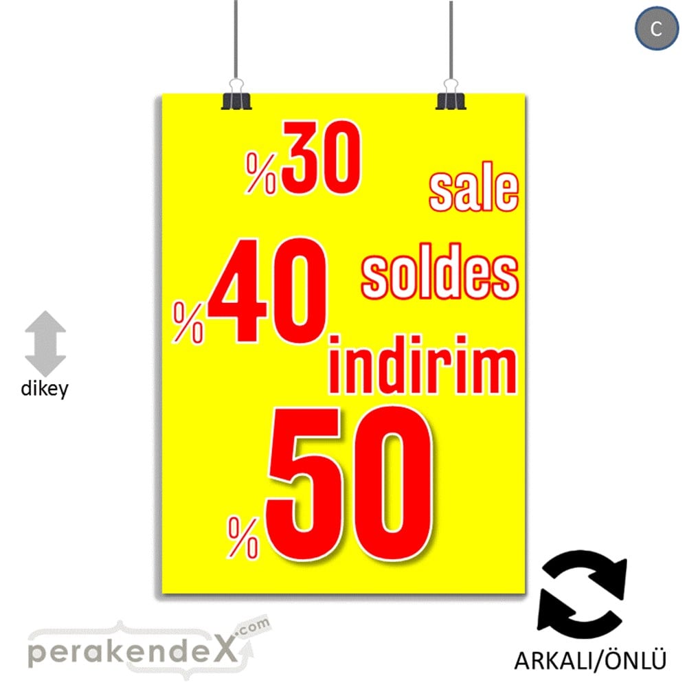 yüzde(50-40-30) indirim sale SERT PLASTİK POSTER -dikdörtgen,çift yön baskı