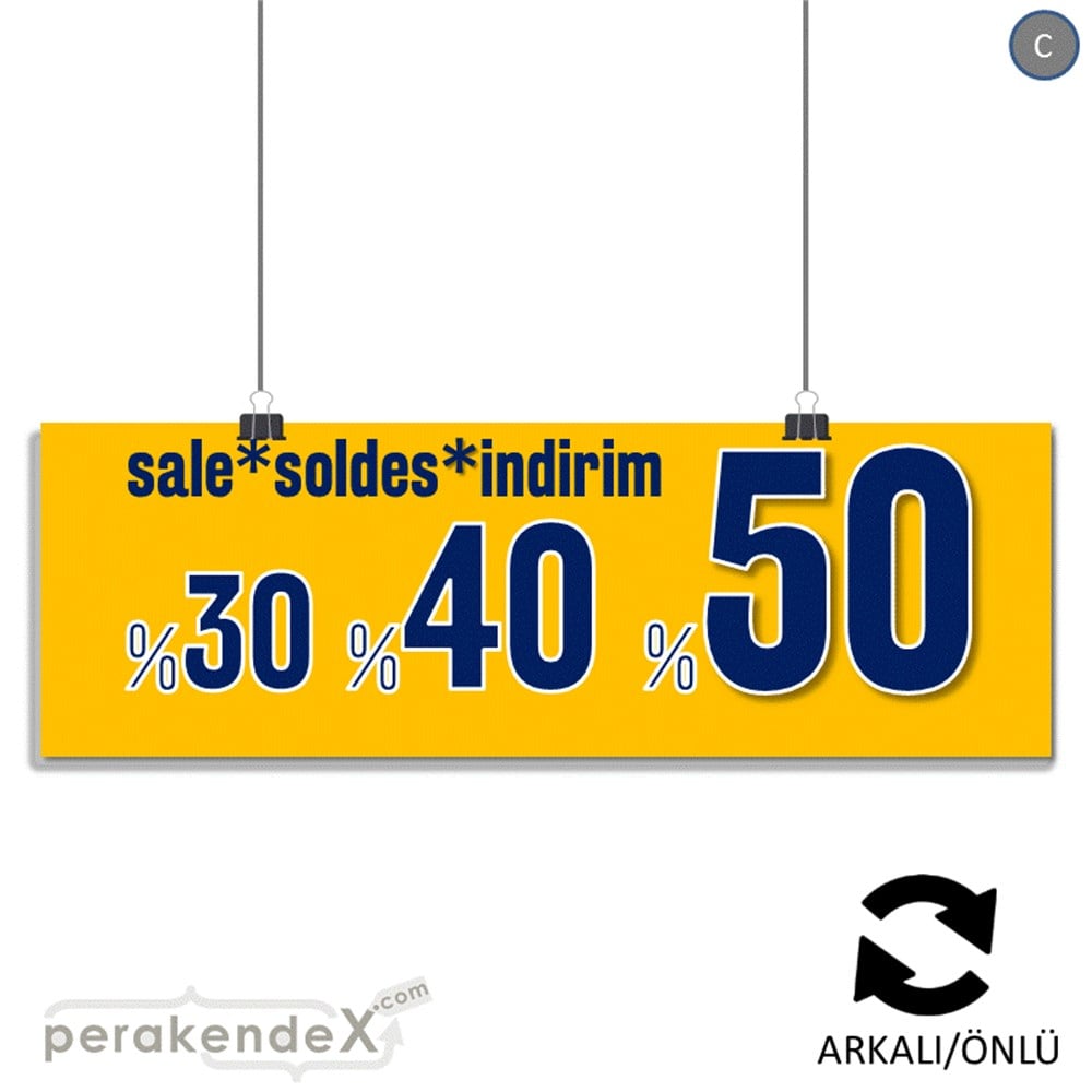 yüzde(50-40-30) indirim sale SERT PLASTİK BANNER  -dikdörtgen,çift yön baskı
