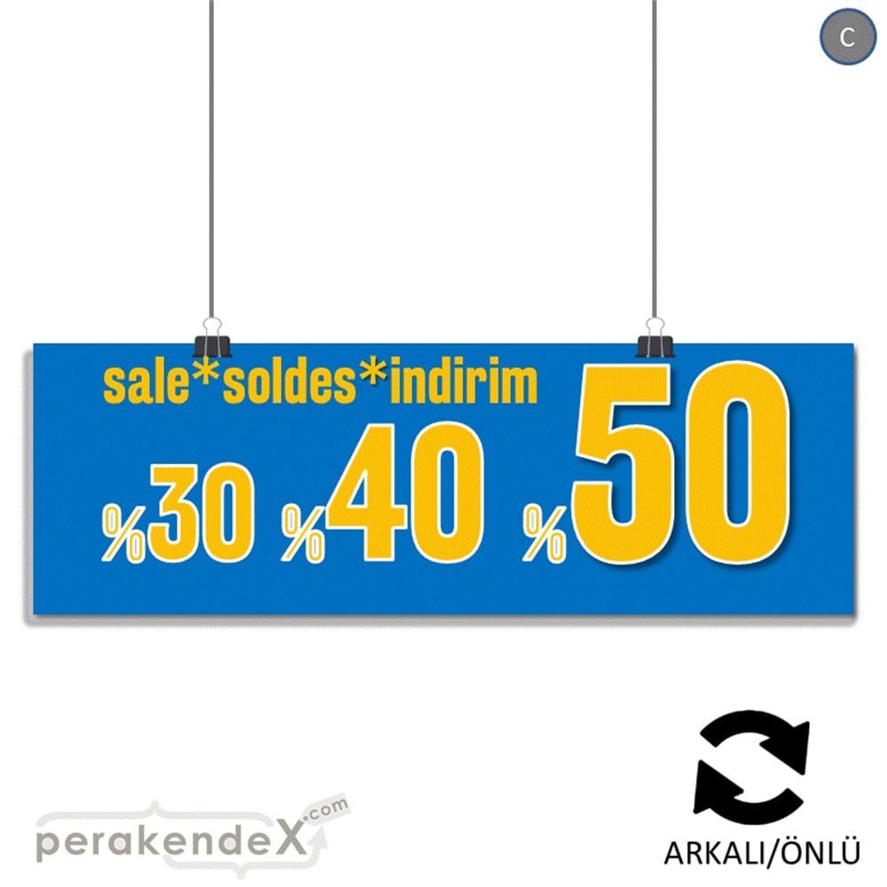 yüzde(50-40-30) indirim sale SERT PLASTİK BANNER  -dikdörtgen,çift yön baskı