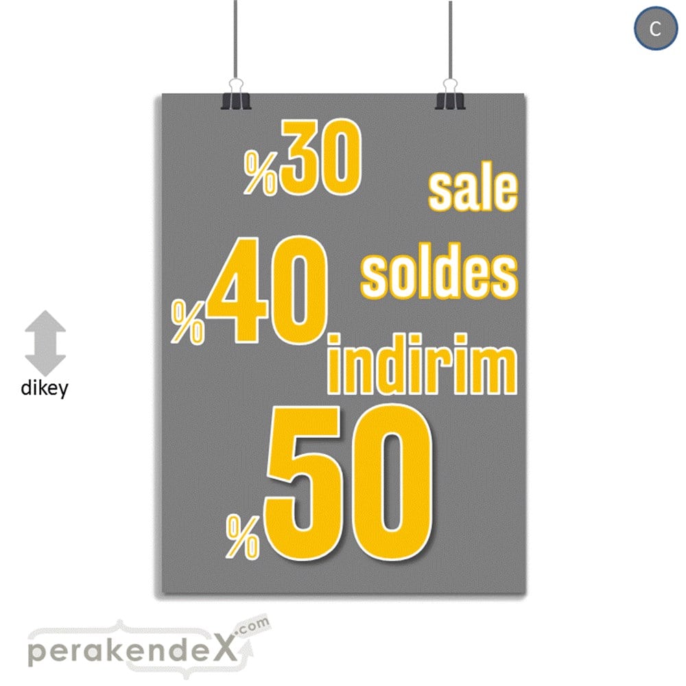 yüzde(50-40-30) indirim sale SERT PLASTİK POSTER -dikdörtgen,tek yön baskı