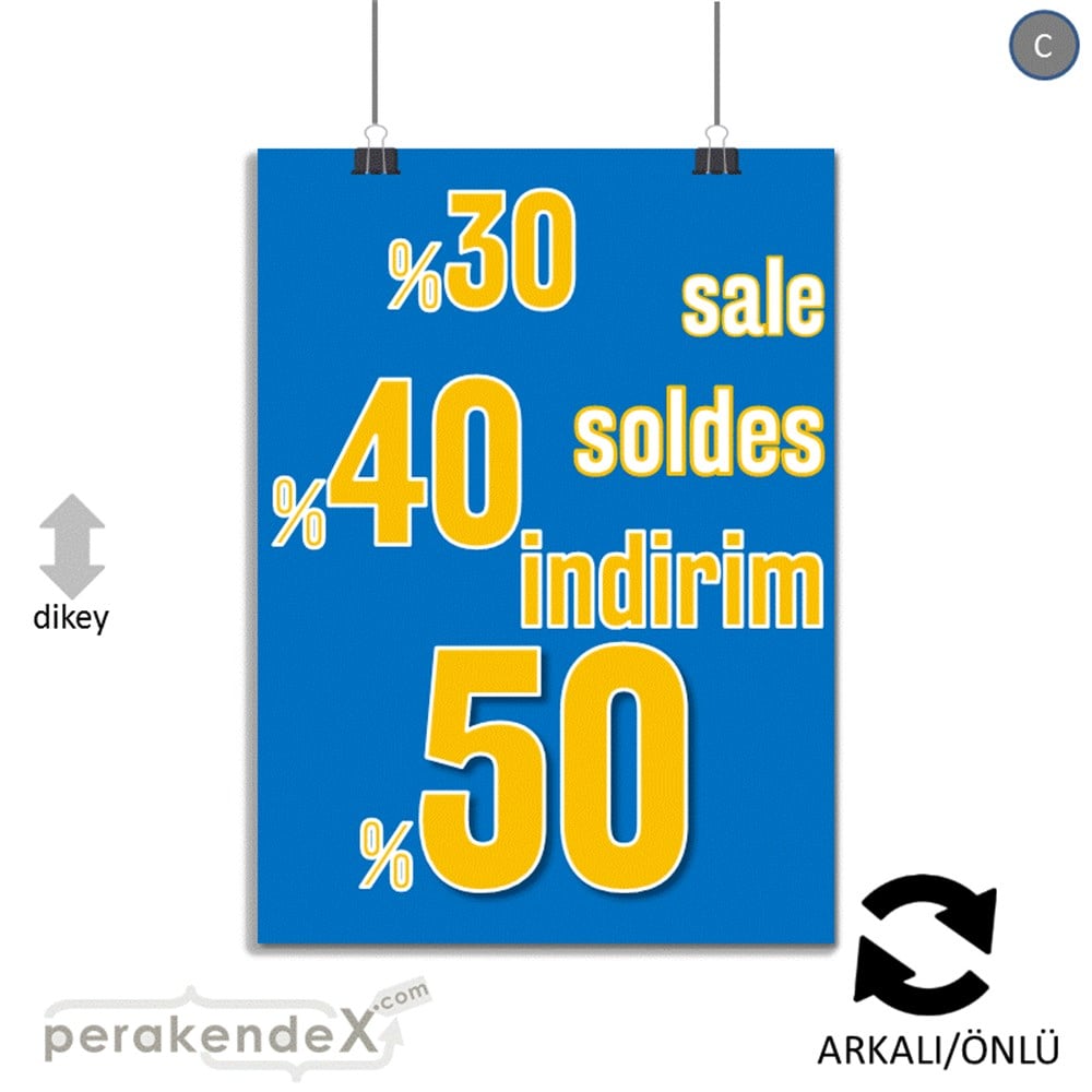 yüzde(50-40-30) indirim sale SERT PLASTİK POSTER -dikdörtgen,çift yön baskı