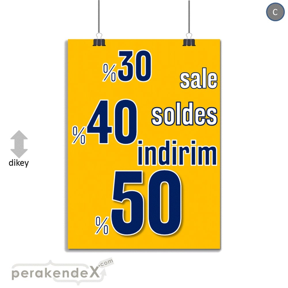yüzde(50-40-30) indirim sale SERT PLASTİK POSTER -dikdörtgen,tek yön baskı