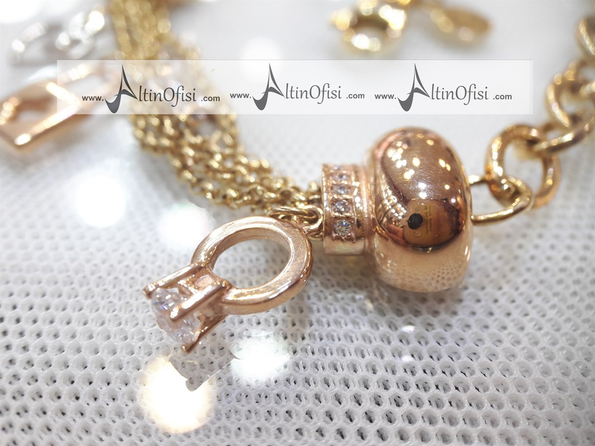 Şans charm Bileklik Künye 14 Ayar Altın