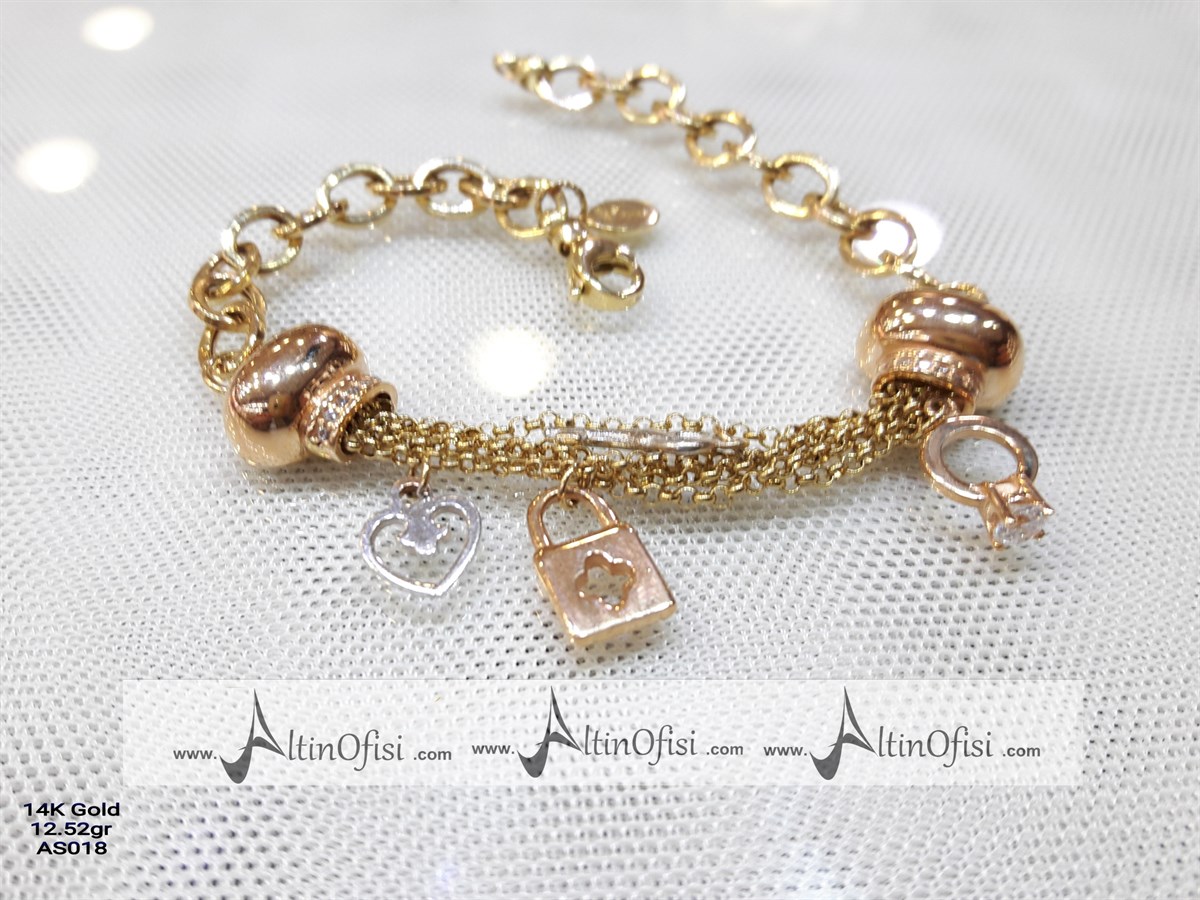 Şans charm Bileklik Künye 14 Ayar Altın