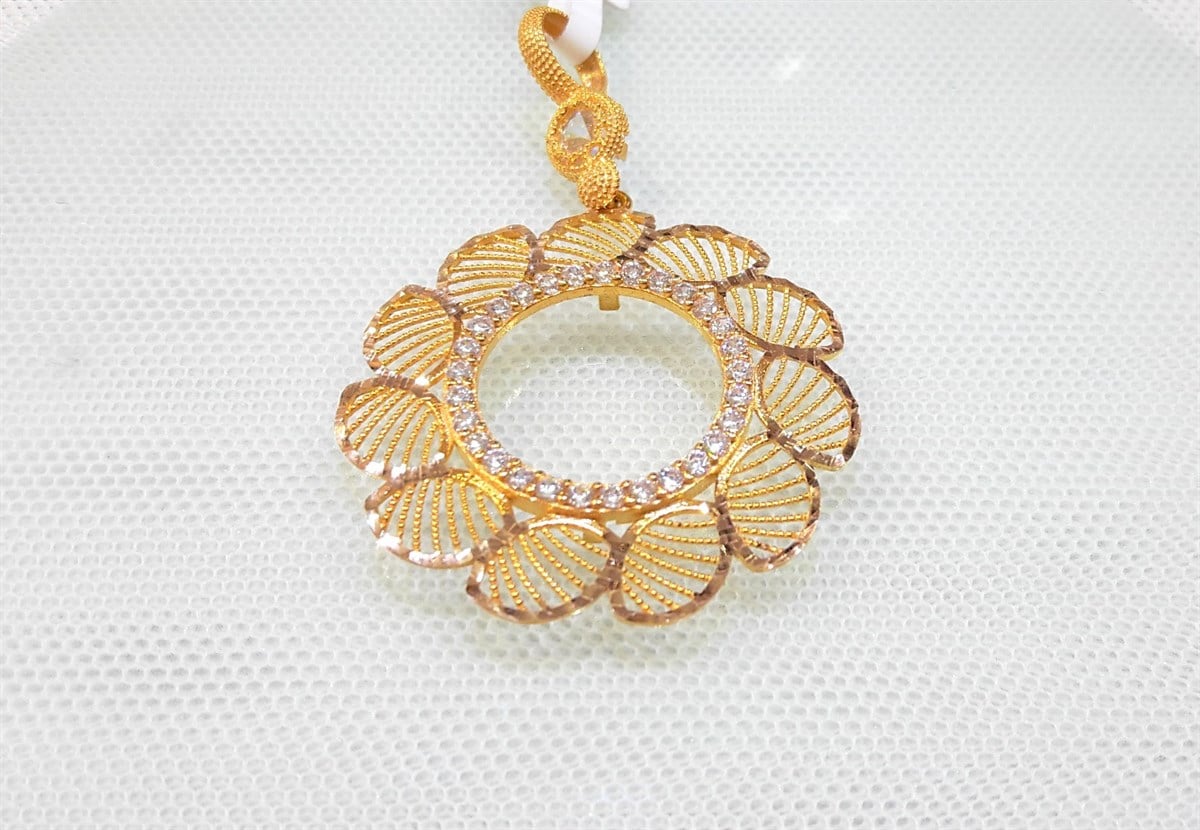 Ayçiçeği Çeyrek Ziynet yada Ata Yarım Sikke için çerçeve Kolye 14 Ayar Altın