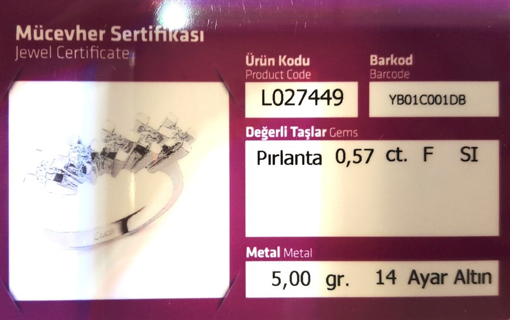 Pırlanta Beştaş 0,57ct F SI 14K Altın 5,00 gr