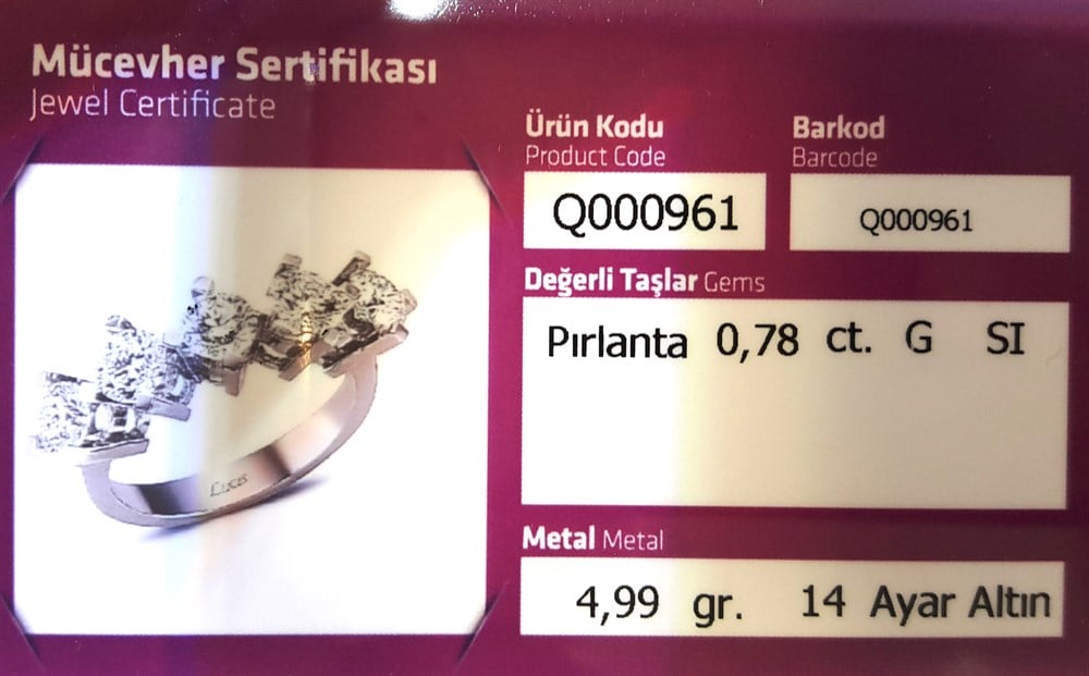Pırlanta Beştaş 0,78ct G SI 14K Altın 4,99gr