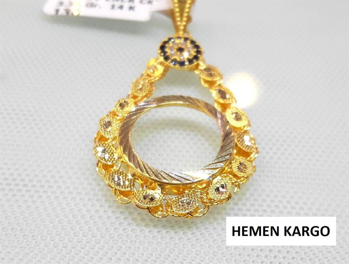 Çeyrek Ziynet yada Ata Yarım Sikke için çerçeve Kolye 14 Ayar Altın