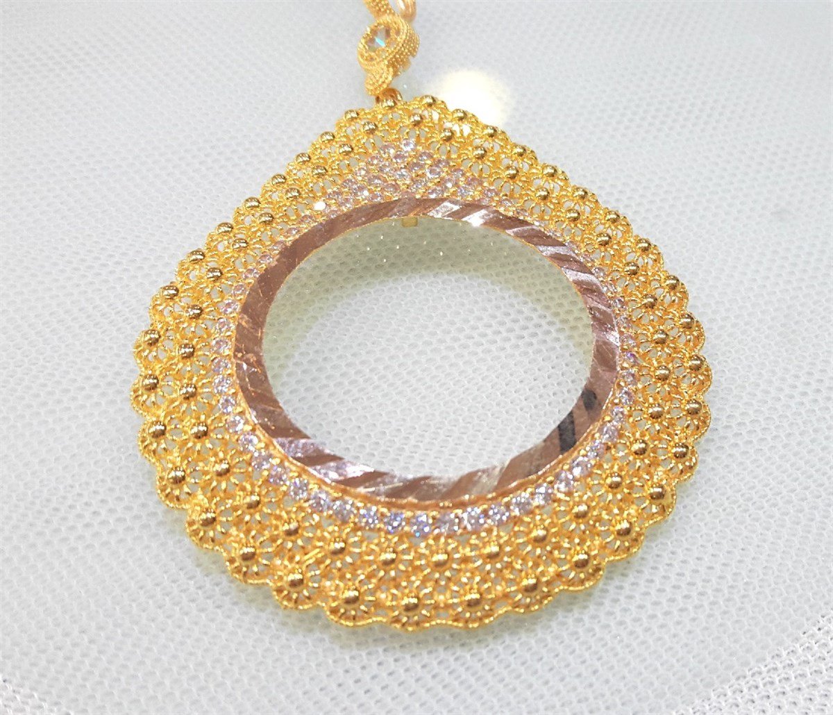 Damla Teklik Tam Ziynet yada Atalira İkibuçukluk Sikke için çerçeve Kolye 14 Ayar Altın