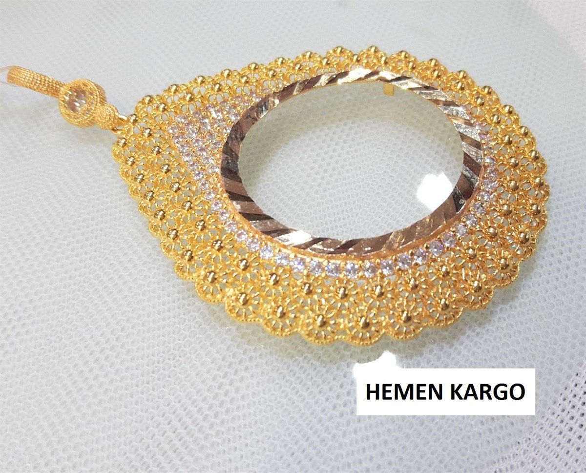 Damla Teklik Tam Ziynet yada Atalira İkibuçukluk Sikke için çerçeve Kolye 14 Ayar Altın