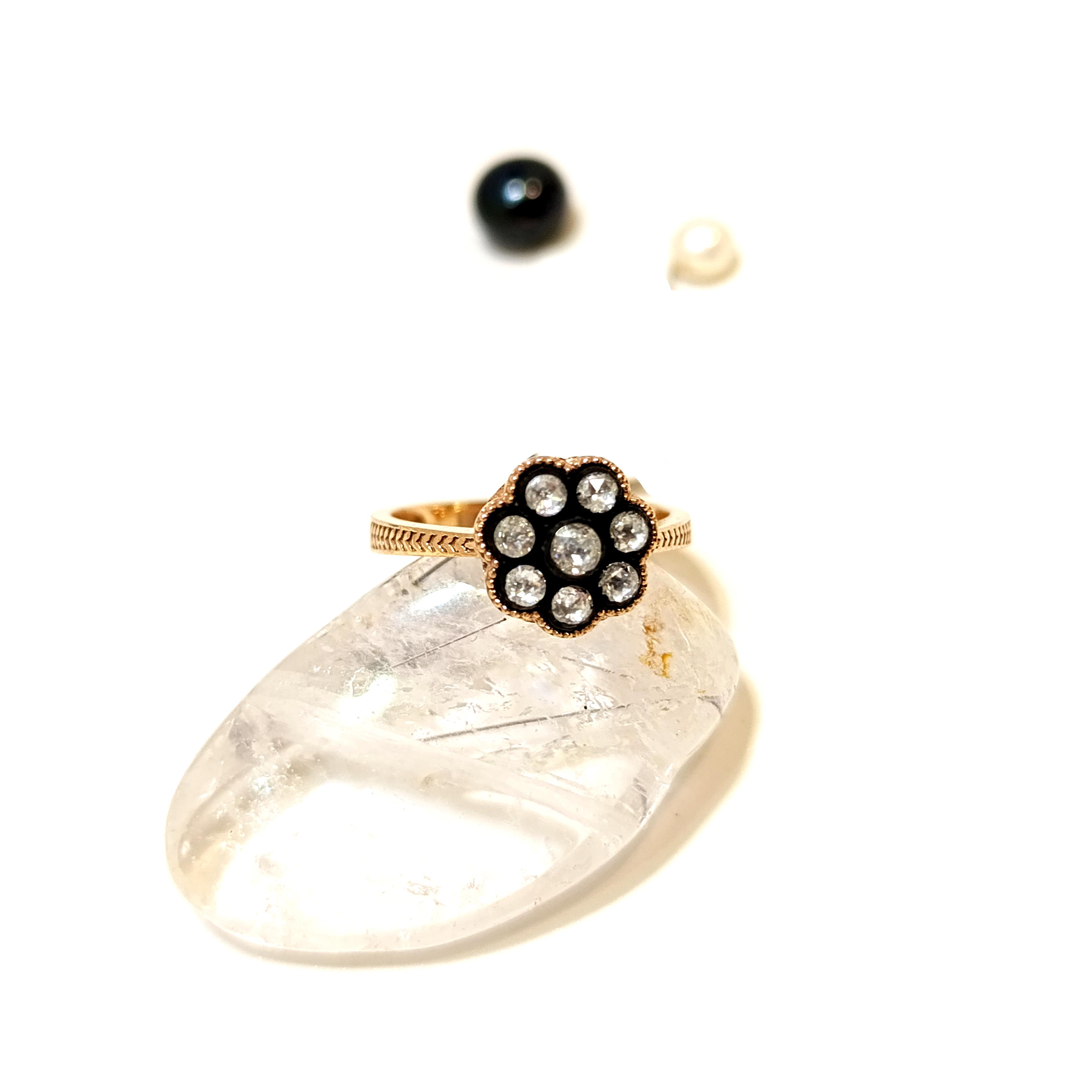 0,24ct Elmas Gül Modeli Yüzük 8K Altın HD videolu