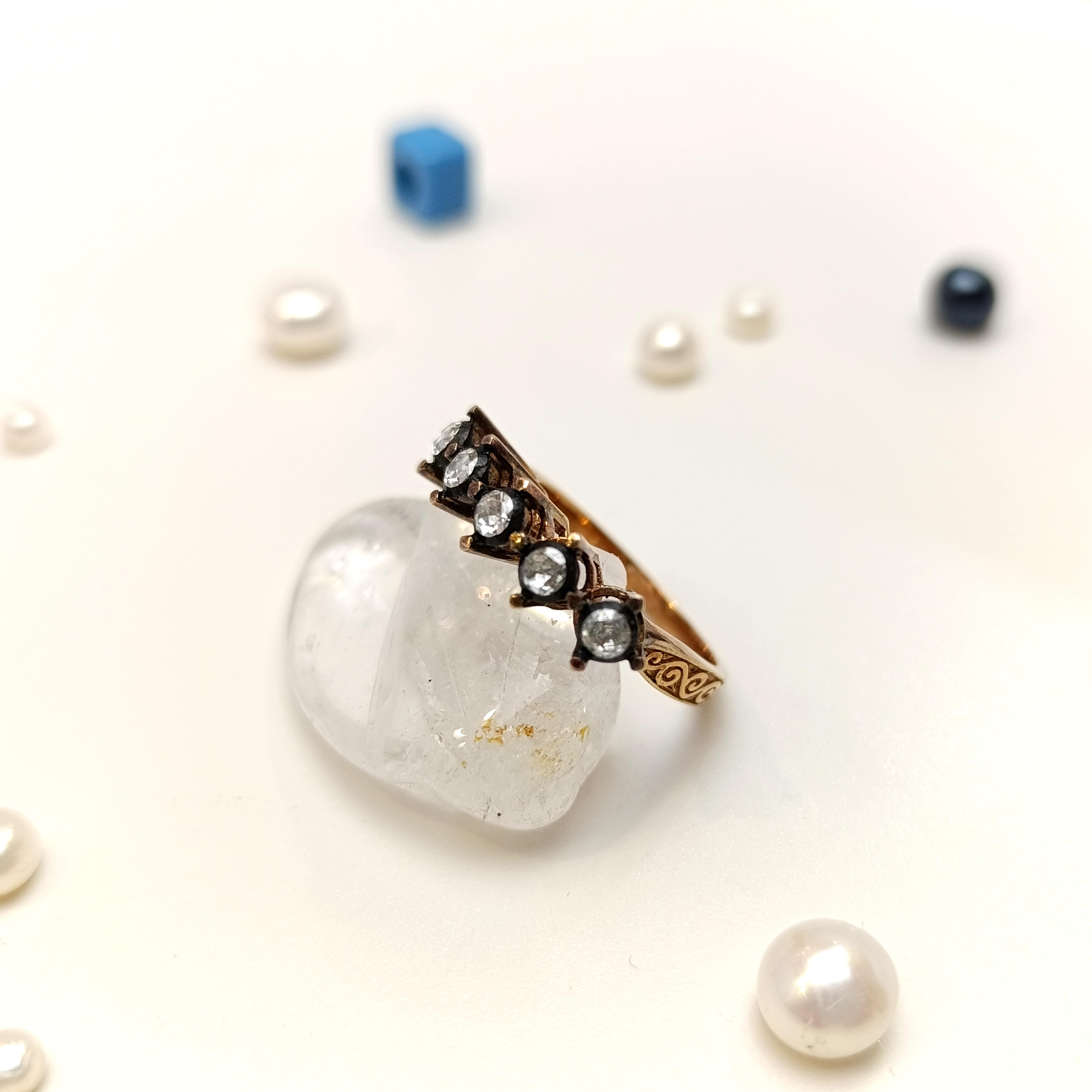 Beş Taş Elmas Taşlı Yüzük 8 Ayar Altın HD videolu