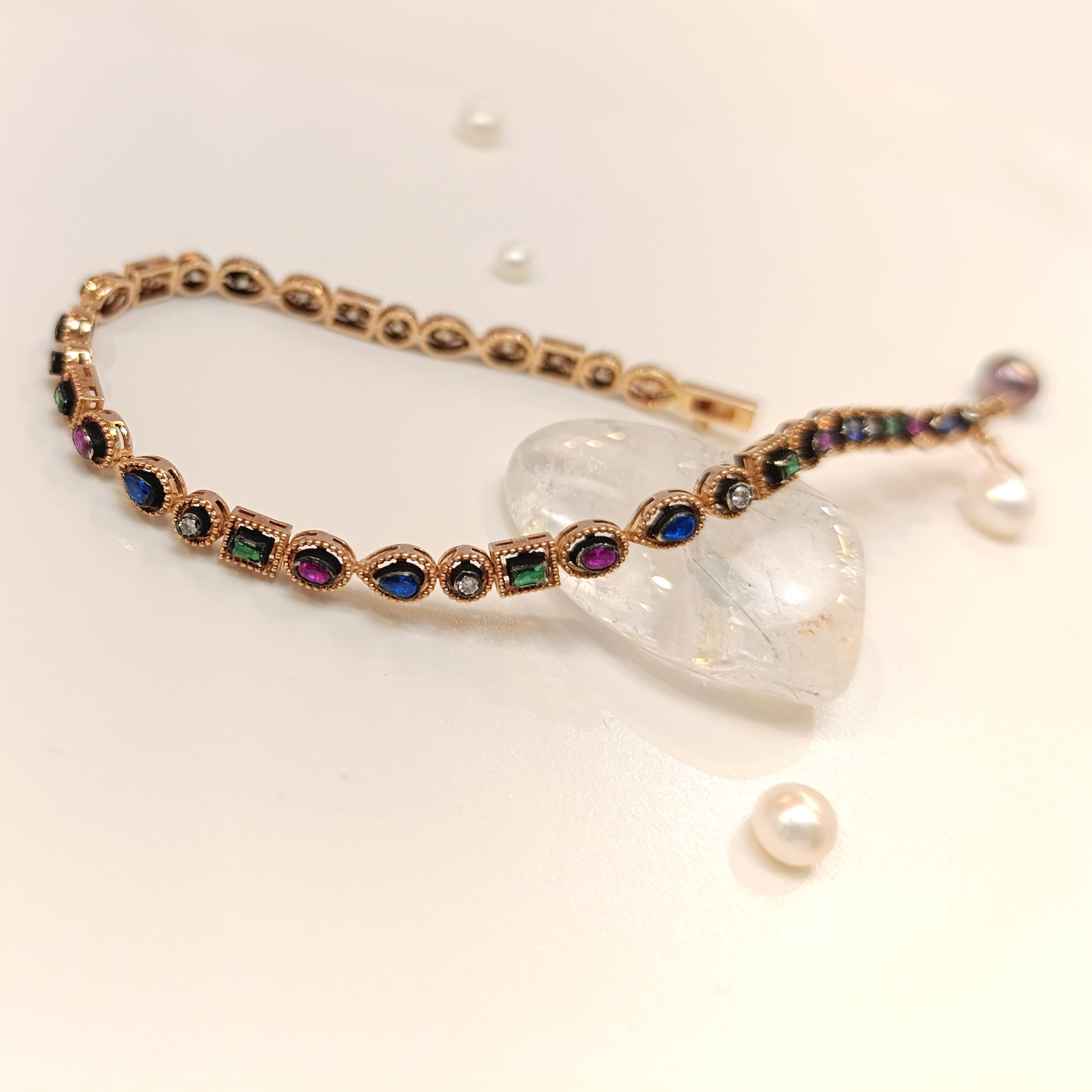 Elmas ve Renkli Taşlı Bileklik Künye 14 Ayar Altın HD videolu