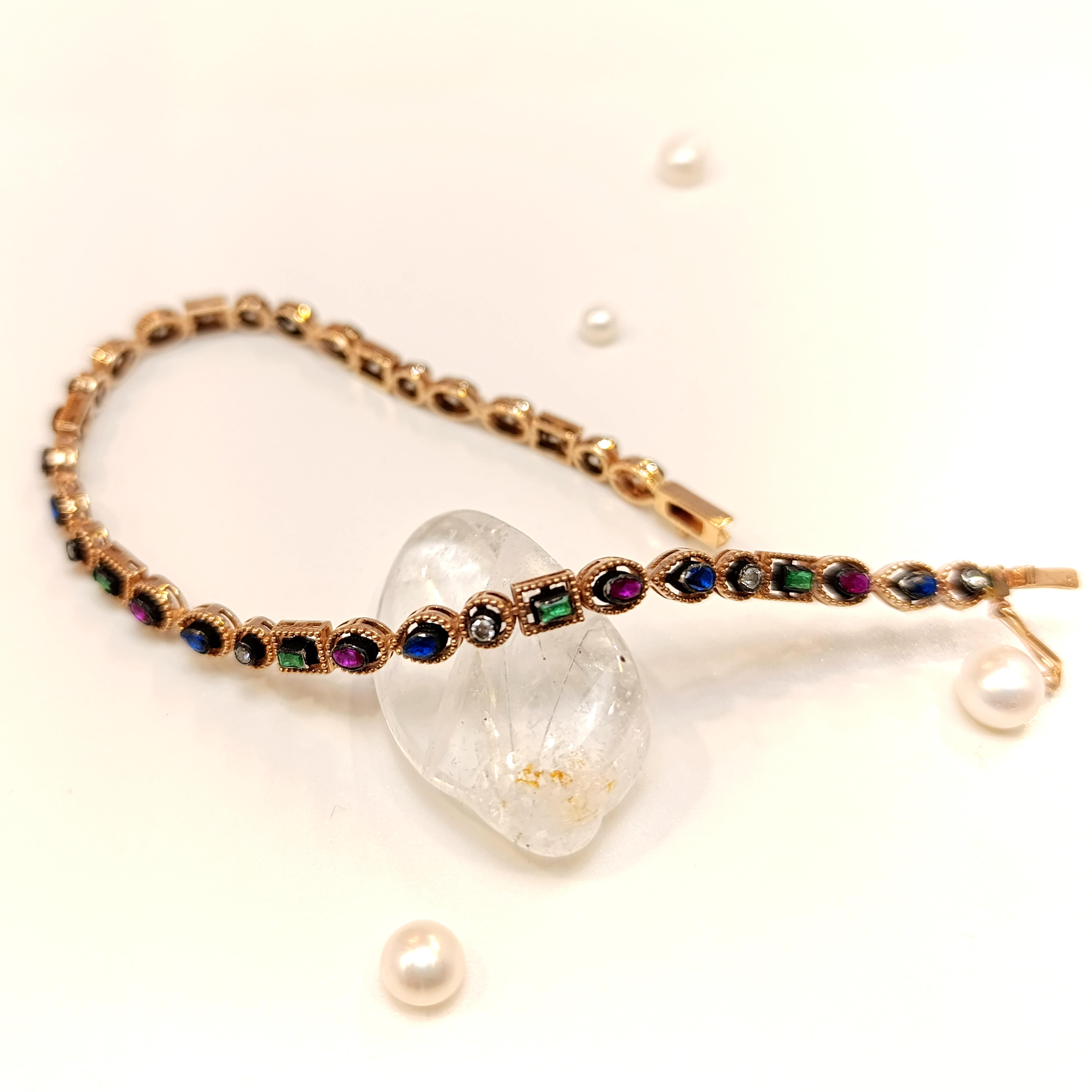 Elmas ve Renkli Taşlı Bileklik Künye 14 Ayar Altın HD videolu