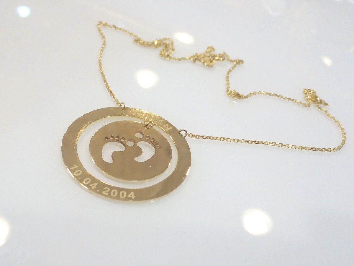 İsim Bebek Ayağı Kolye 14 Ayar Altın