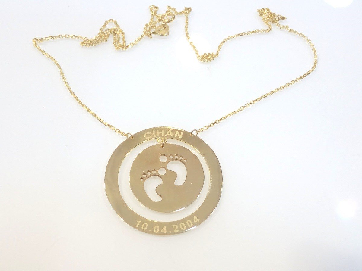 İsim Bebek Ayağı Kolye 14 Ayar Altın