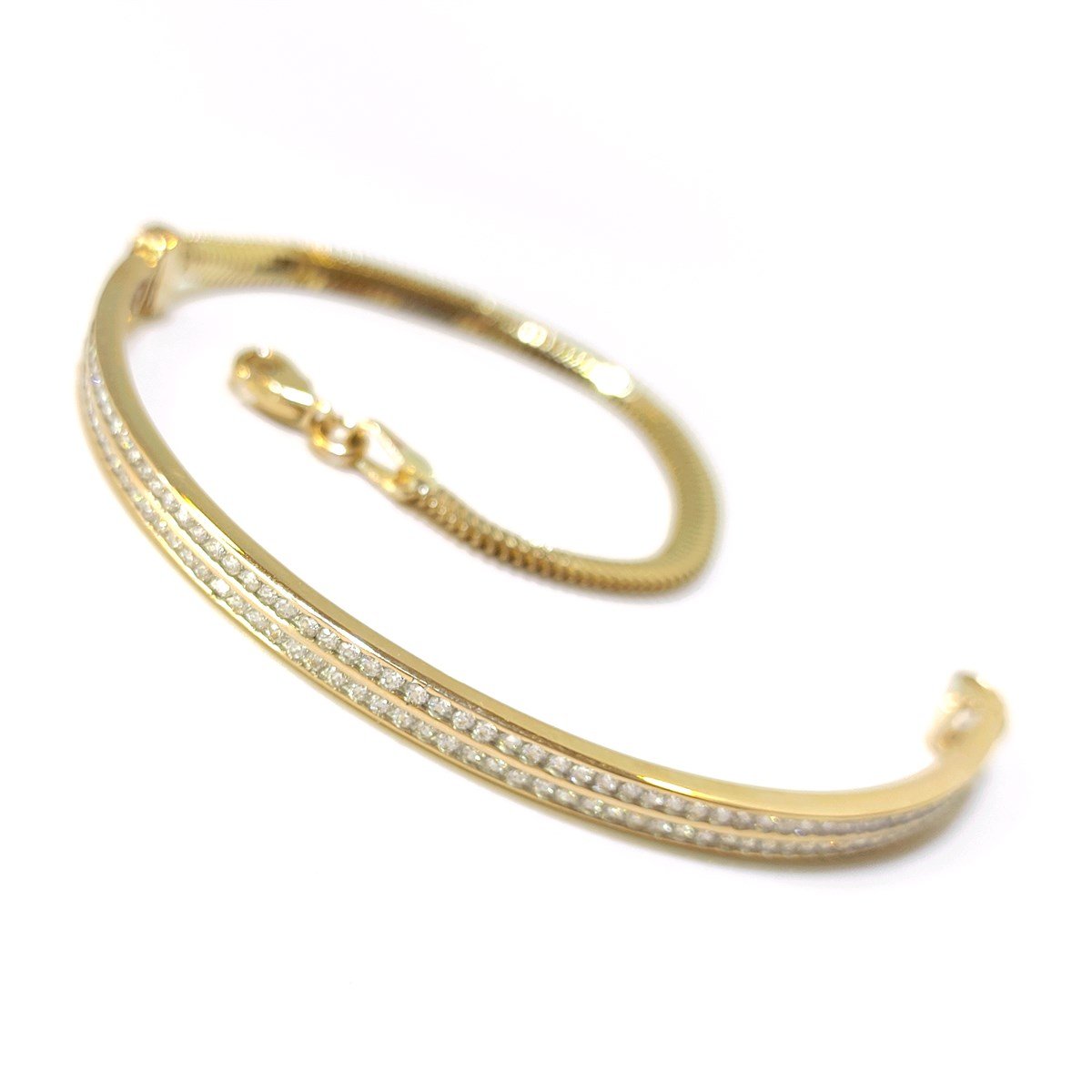 Balıksırtı Zincirli Suyolu Yarım Kelepçe Bileklik 14 Ayar Altın