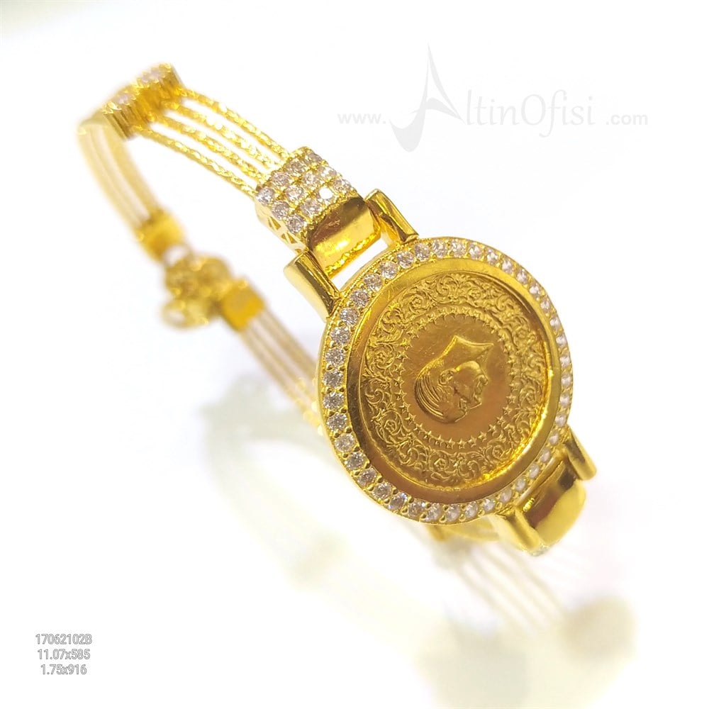 Çeyrek Altınlı Kelepçe Bilezik 14 Ayar Altın