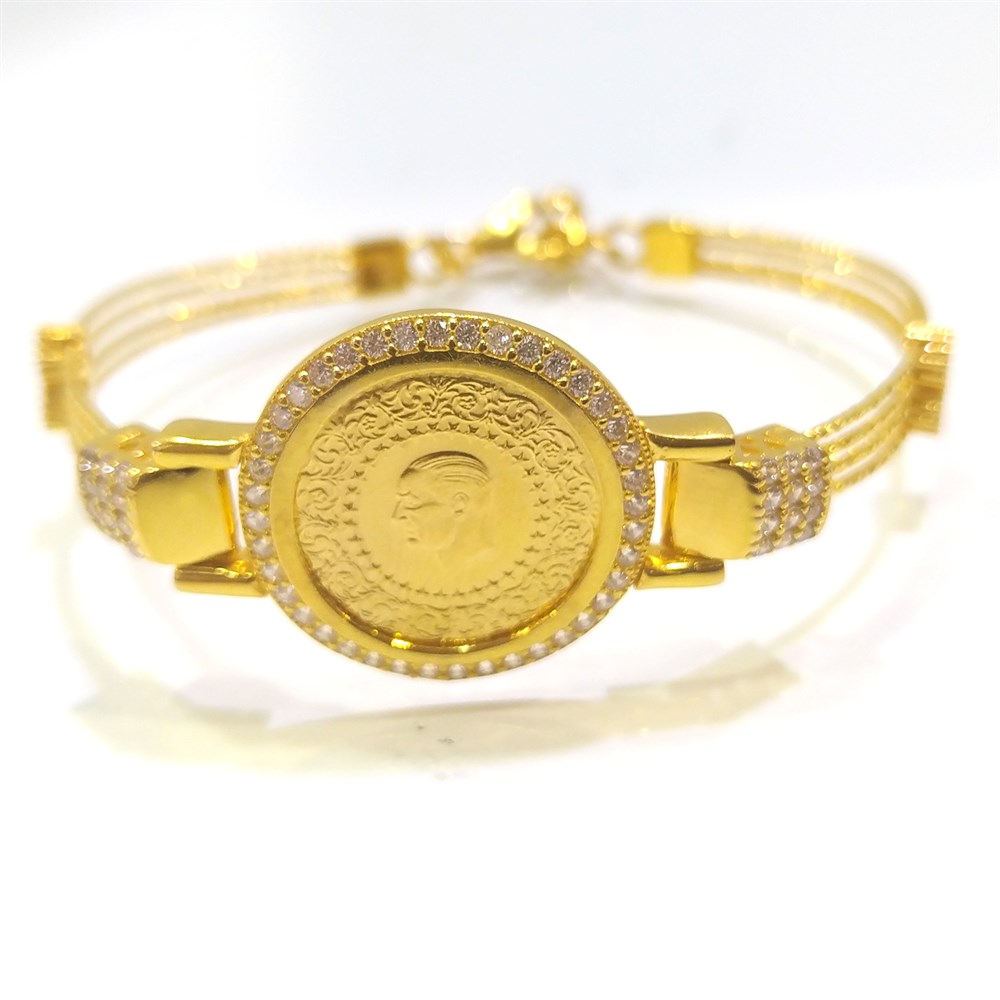 Çeyrek Altınlı Kelepçe Bilezik 14 Ayar Altın