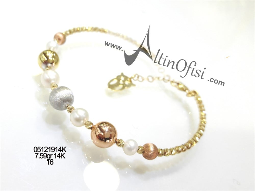İnci Dorika Kelepçe Bilezik 14 Ayar Altın
