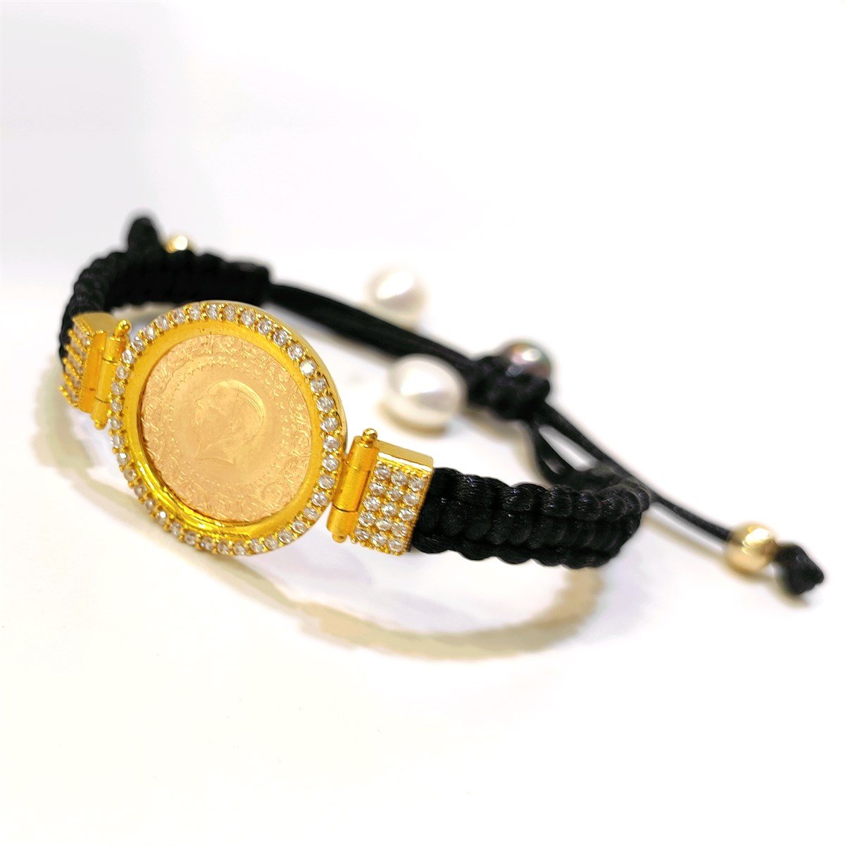 22K Çeyrekli 14K Çerçeveli Makrome Örgü Bileklik Künye Altın HD VİDEOLU