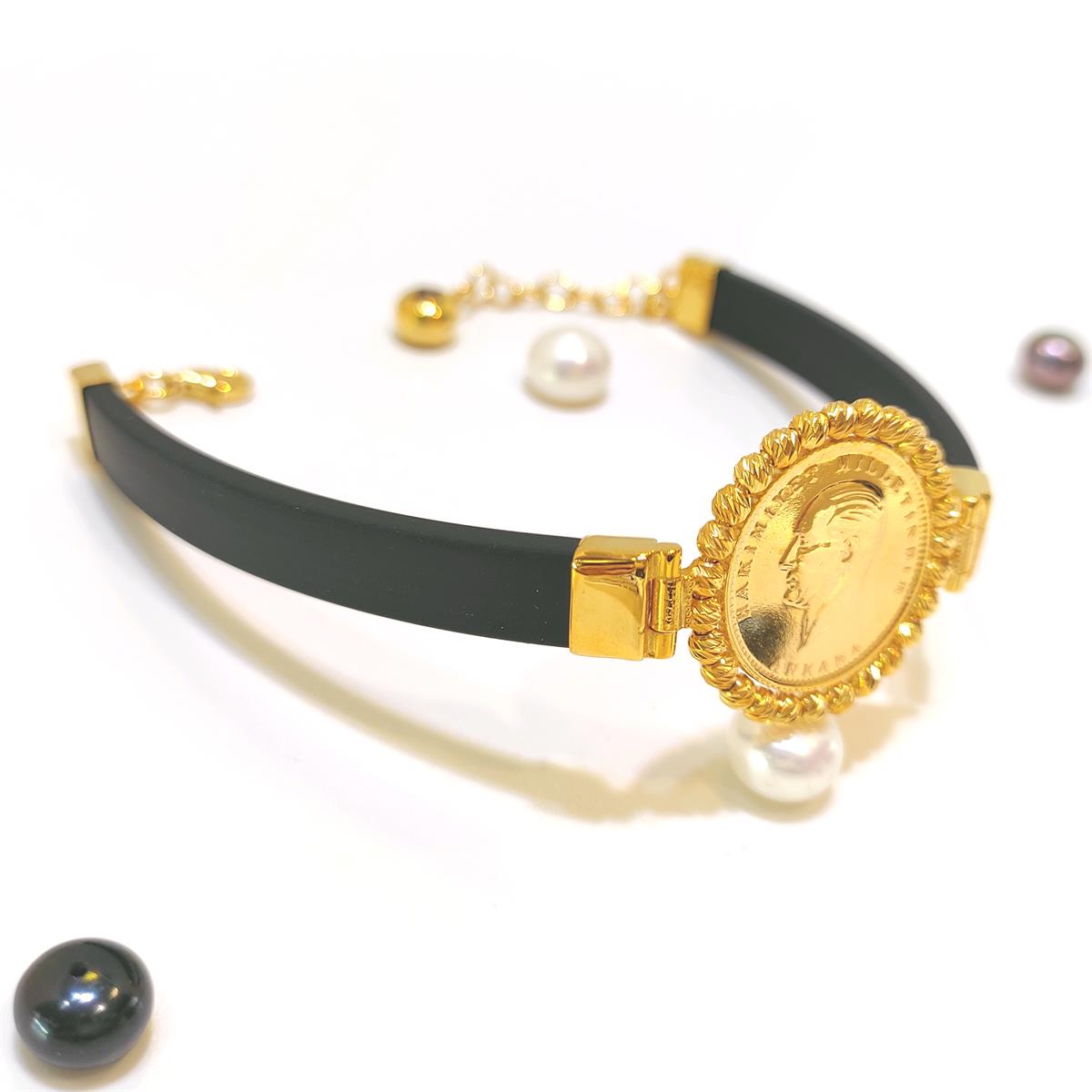 Atalira Yarım Altınlı Dorika Toplu Silikon Bileklik 22 Ayar+14 ayar HD VİDEOLU