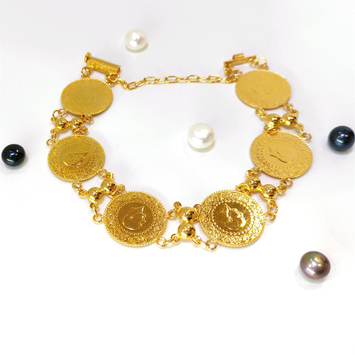 Çeyrekli Toplu Künye Bileklik  22 Ayar Altın 