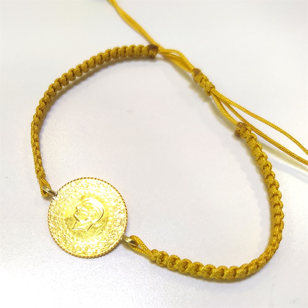 Makrome Örgü İpli Çeyrek Bileklik SARI 22 Ayar altın