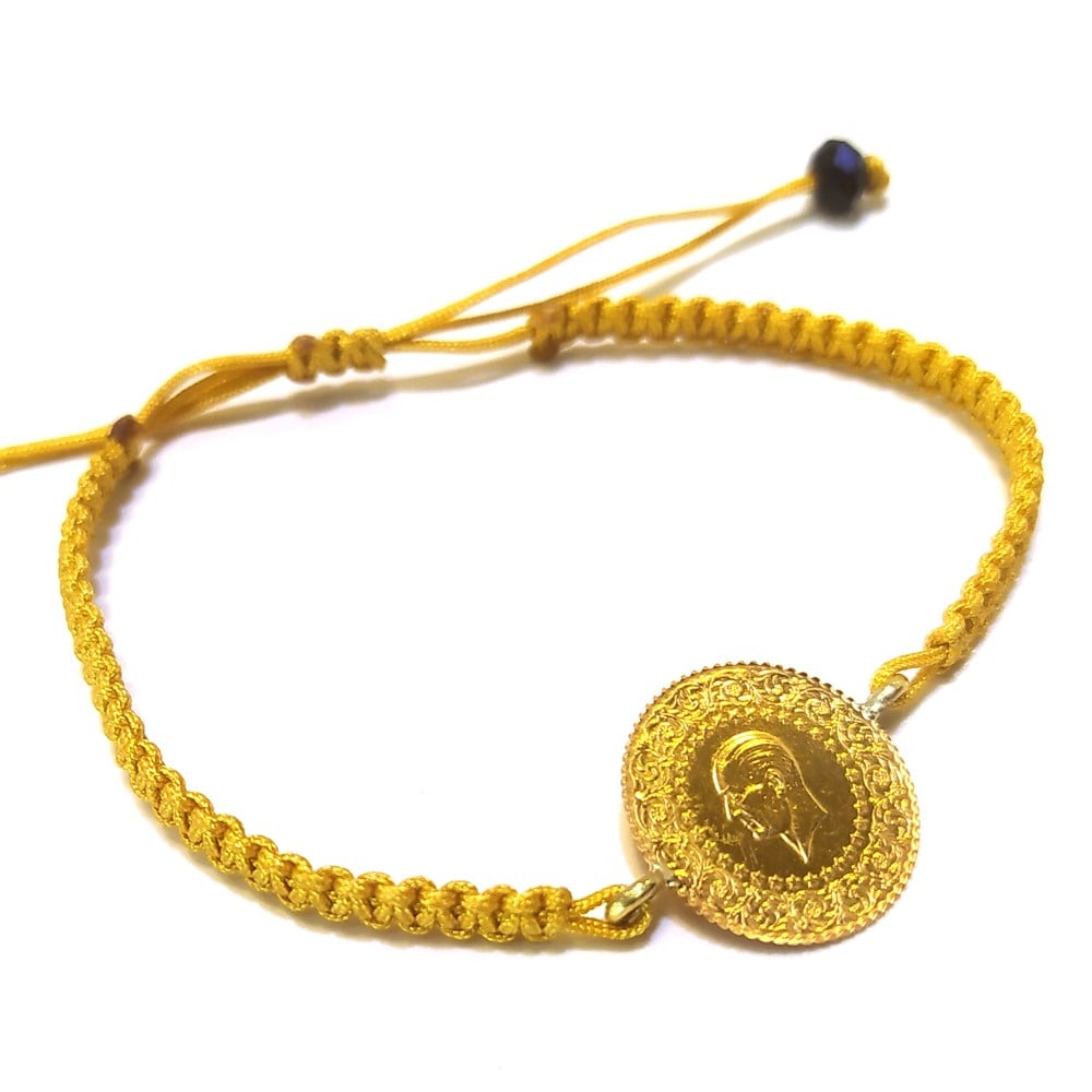 Makrome Örgü İpli Çeyrek Bileklik SARI 22 Ayar altın