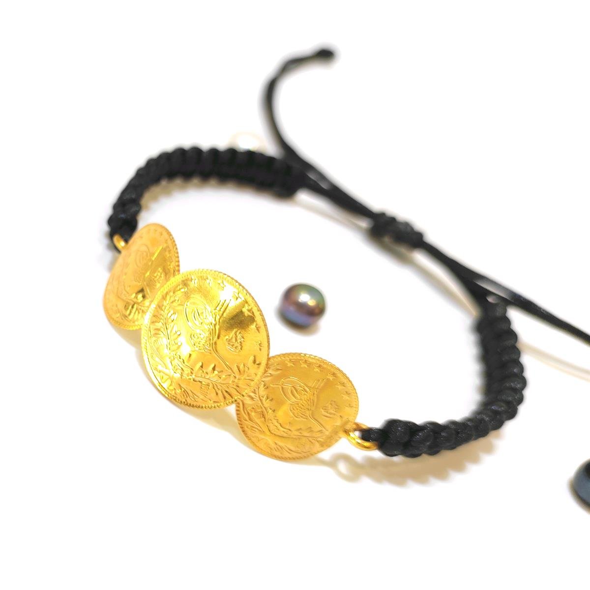 Reşat Yarım ve ' Çeyrek Altınlı Makrome Örgü Bileklik 22 Ayar Altın