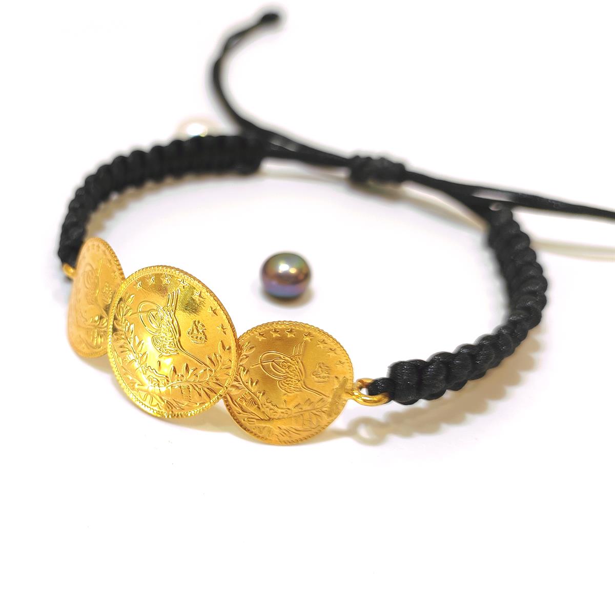 Reşat Yarım ve ' Çeyrek Altınlı Makrome Örgü Bileklik 22 Ayar Altın