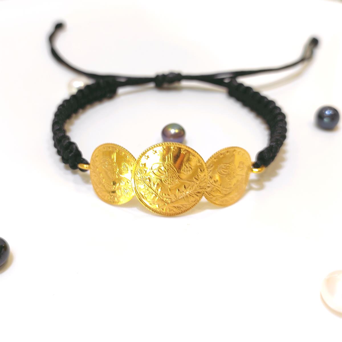 Reşat Yarım ve ' Çeyrek Altınlı Makrome Örgü Bileklik 22 Ayar Altın