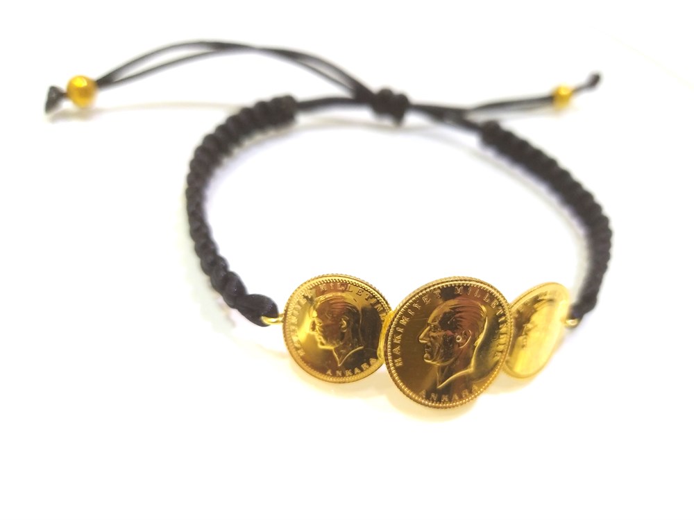 Atalira Yarım ve ' Çeyrek Altınlı Makrome Örgü Bileklik 22 Ayar Altın